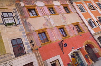 Slovenia, Upper Carniola, Skofja Loka, Mestni trg Square, 17th century frescoes on former town hall.