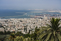 Israel, Haifa, The city and ocean port as viewed from Mount Carmel.