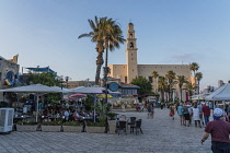 Israel, Jaffa, Old Jaffa, St. Peter's Church adjacent to a a tourist plaza.