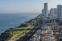 Israel, Netanya, Early morning on the seafront at the modern city.