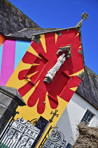 Ireland, County Mayo, Westport, Colourful mural by the artist Maser on the walls of the former Convent of Mercy school building.