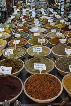 Israel, Jerusalem, Spices and seasonings for sale in a shop in the Christian Quarter of the Old City a UNESCO World Heritage Site.