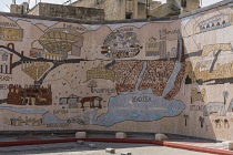 Jordan, Madaba, A giant moscaic tile map of historical sites in Jordan on a wall in the city.