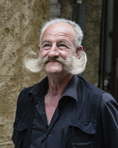 Israel, Galilee, Nazareth, Fancy moustaches on an Arab Christian. Most of the inhabitants of modern Nazareth are of Arab descent.