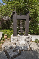 Israel, Jerusalem, BYU Center, A reproduction of a direct-pressure screw press for extracting olive oil on display at the Jerusalem Center for Near Eastern Studies of Brigham Young University on the M...