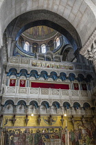 Israel, Jerusalem, The entrance to the Church of the Holy Sepulchre in the Christian Quarter. The Old City of Jerusalem and its Walls is a UNESCO World Heritage Site. This church was built over the si...