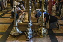 Israel, Jerusalem, The entrance to the Church of the Holy Sepulchre in the Christian Quarter of the Old City of Jerusalem contains the Stone of Annointing. The Old City of Jerusalem and its Walls is a...