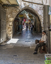 Israel, Jerusalem, A shopping street in the Christian Quarter of the Old City. The Old City and its Walls is a UNESCO World Heritage Site.