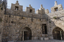 Israel, Jerusalem, The rampart over the Damascus Gate in the Old City. The Damascus Gate is one of three gates through the north wall of the Old City. The Old City of Jerusalem and its Walls is a UNES...