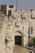 Israel, Jerusalem, The Jaffa Gate on the west wall of the Old City. Behind is the Citadel or the Tower of David. The Old City of Jerusalem and its Walls is a UNESCO World Heritage Site.