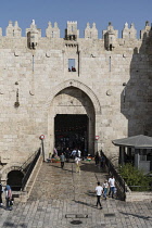 Israel, Jerusalem, The Damascus Gate on the north side of the Old City. The Old City of Jerusalem and its Walls - UNESCO World Heritage Site.