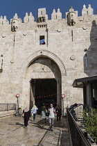 Israel, Jerusalem, The Damascus Gate on the north side of the Old City. The Old City of Jerusalem and its Walls - UNESCO World Heritage Site.