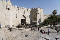 Israel, Jerusalem, The Damascus Gate on the north side of the Old City of Jerusalem. The Old City and its Walls - UNESCO World Heritage Site.