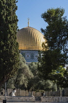 Israel, Jerusalem, The Dome of the Rock shrine or Qubbat As-Sakhrah was built within the walls of the Old City on the Jewish Temple Mount and site of the Second Jewish Temple. It was completed about 6...