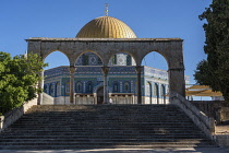 Israel, Jerusalem, The Dome of the Rock shrine or Qubbat As-Sakhrah was built within the walls of the Old City on the Jewish Temple Mount and site of the Second Jewish Temple. It was completed about 6...