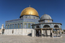 Israel, Jerusalem, The Dome of the Rock shrine or Qubbat As-Sakhrah was built within the walls of the Old City on the Jewish Temple Mount and site of the Second Jewish Temple. It was completed about 6...