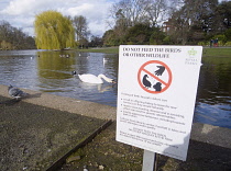 England, London, Westminster, Do Not Feed the Animals sign in Regents Park.