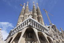 Spain, Catalonia, Barcelona, Sagrada Familia exterior showing the Passion facade.