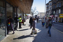 England, East Sussex, Brighton, People in queue with social distancing measures put in place by Waitrose supermarket to limit people entering the store.