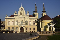 Romania, Timis, Timisoara, Serbian Orthodox Bishop's House and Serbian Orthodox church on Piata Uniri, old town.