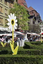 Romania, Timis, Timisoara, Spring market and gardens, Piata Victoriei, old town.