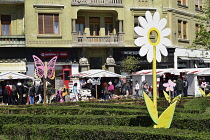 Romania, Timis, Timisoara, Spring market and gardens, Piata Victoriei, old town.
