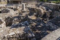 Israel, Jerusalem, A Byzantine pillar among ruins of the Roman baths next to the Church of Saint Anne and the Bethesda Pools in the Muslim Quarter of the Old City. The Old City of Jerusalem and its Wa...