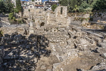 Israel, Jerusalem, Ruins of a Byzantine church and Crusader church in the ruins of the Pools of Bethesda next to the Church of Saint Anne in the Muslim Quarter of the Old City. The Old City of Jerusal...