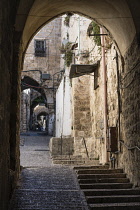 Israel, Jerusalem, A gateway on a narrow side alley in the Muslim Quarter of the Old City. The Old City of Jerusalem and its Walls is a UNESCO World Heritage Site.