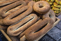 Israel, Jerusalem, Arab bread for sale in the Muslim Quarter of the Old City. The Old City of Jerusalem and its Walls is a UNESCO World Heritage Site.