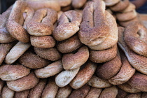 Israel, Jerusalem, Arab bread for sale in the Muslim Quarter of the Old City. The Old City of Jerusalem and its Walls is a UNESCO World Heritage Site.