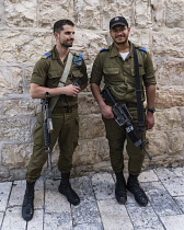 Israel, Jerusalem, Mount Zion, Israeli Defense Force soldiers on duty. The area around King David's Tomb has been the site of conflicts between ultra-orthodox Jewish radical activists and Christian pi...