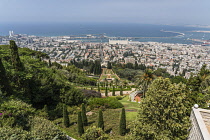Israel, Haifa, The Bahai Gardens on the slopes of Mount Carmel in Haifa, Israel, contains the Bahai World Centre for the Bahai religion as well as the Shrine of the Bab, the founder of the religion. T...