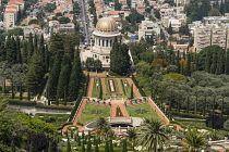 Israel, Haifa, The Bahai Gardens on the slopes of Mount Carmel in Haifa, Israel, contains the Bahai World Centre for the Bahai religion as well as the Shrine of the Bab, the founder of the religion. T...