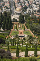 Israel, Haifa, The Bahai Gardens on the slopes of Mount Carmel in Haifa, Israel, contains the Bahai World Centre for the Bahai religion as well as the Shrine of the Bab, the founder of the religion. T...