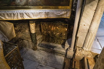 Palestine, Bethlehem, The Grotto of the Manger in the Church of the Nativity in Bethlehem in the Occupied West Bank. The original basilica was built in 339 A.D. over the Nativity Grotto which is the t...