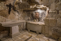 Palestine, Bethlehem, The tomb of Saint Jerome in the Cave of Saint Jerome under the Church of Saint Catherine adjacent to the Church of the Nativity in Behlehem. This series of caves connects to the...
