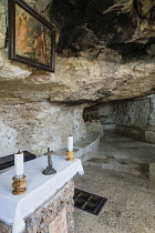 Palestine, Bethlehem, An altar in one of the caves near the Chapel of the Shepard's Field traditionally purported to have been used by the shepards when the angels announced the birth of the baby Jesu...