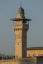 Israel, Jerusalem, The al-Fakhariyya Minaret is one of the four minarets on the Temple Mount or al-Haram ash-Sharif in the Old City. The Old City of Jerusalem and its Walls is a UNESCO World Heritage...