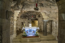 Israel, Galilee, Nazareth, The lower level of the Church or Basilica of the Annunciation contains the cave called the Holy Grotto traditionally believed to be the home of Mary in Nazareth before her m...