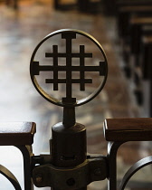 Israel, Galilee, Nazareth, The Jerusalem Cross or Crusader's Cross in the Church or Basilica of the Annunciation. It is made up of one large cross surrounded by four smaller crosses. The small crosses...