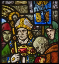 Ireland, County Cork, Cork City, Crawford Art Gallery, Stained glass window by Harry Clarke depicting the consecration of Saint Mel as Bishop of Longford by Saint Patrick.