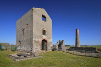 Ireland, County Waterford, Tankardstown, Abandoned copper mine with the engine house ruin.