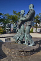 Ireland, County Clare, Lisdoonvarna,  An Seisiun, Street  sculpture of traditional Irish musicians and dancers.
