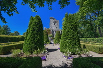 Ireland, County Clare, Quin, Knappogue Castle seen from the walled Rose Garden.