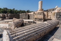 Israel, Bet She'an, Bet She'an National Park, The ruins of the city of Scythopolis, a Roman city in northern Israel. During the Roman era, it was one of the most important of the Decapolis cities. The city was destroyed by an earthquake in 749 AD, causing these columns to fall.