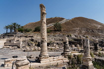 Israel, Bet She'an, Bet She'an National Park, Tel Bet She'am with its ancient pre-Roman ruins overlooks the ruins of the Roman city which they called Scythopolis.