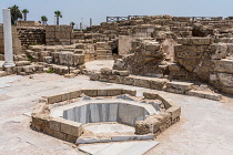 Israel, The ruins of Caesarea Maritima in Caesarea National Park. The city was built as a port on the Mediterranean Sea by Herod the Great between 22 and 15 B.C.