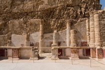 Israel, Stone columns in the ruins of the Northern Palace in the fortress of Masada in the Judean Desert of Israel. Masada National Park is a UNESCO World Heritage Site.