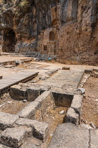Israel, Caesarea Philippi, Hermon Springs Nature Reserve, The foundation of the temple of Zeus in the ruins of the Greco-Roman religious center of Panias at Caesarea Philippi in the Hermon Springs (Ba...